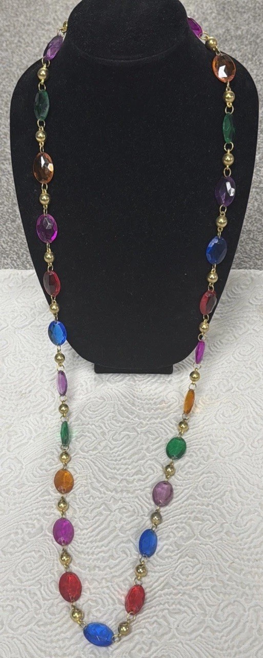 Vintage Multi Color Crystal Open Bezel-Set Station Transparent Acrylic Necklace