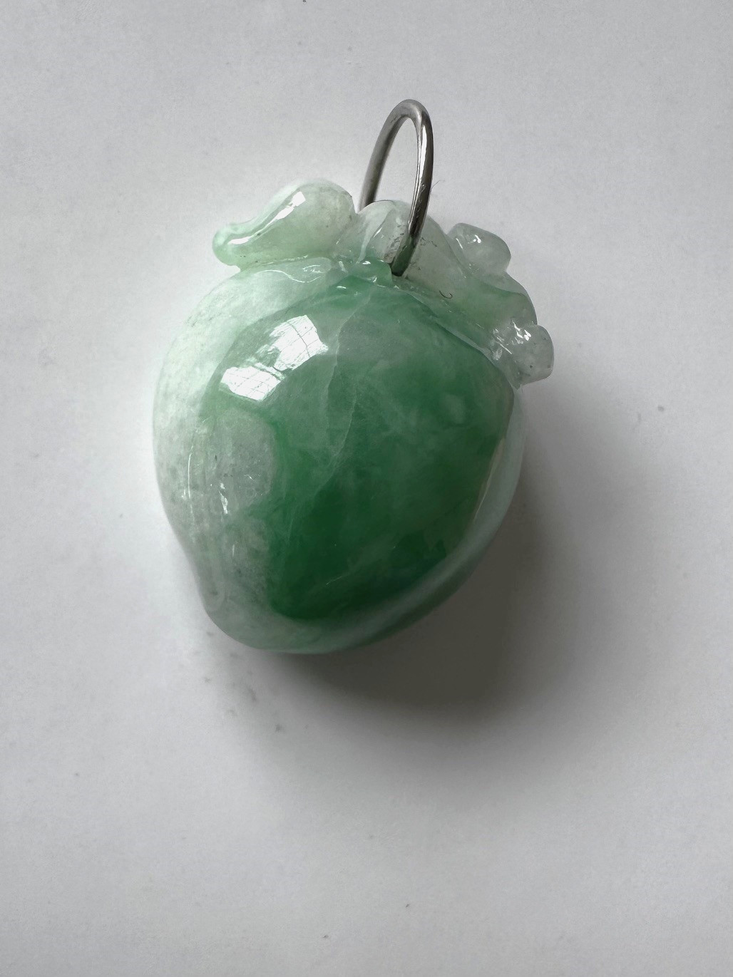 Vintage Hand-Carved Green Jadeite Jade Peach Pendant
