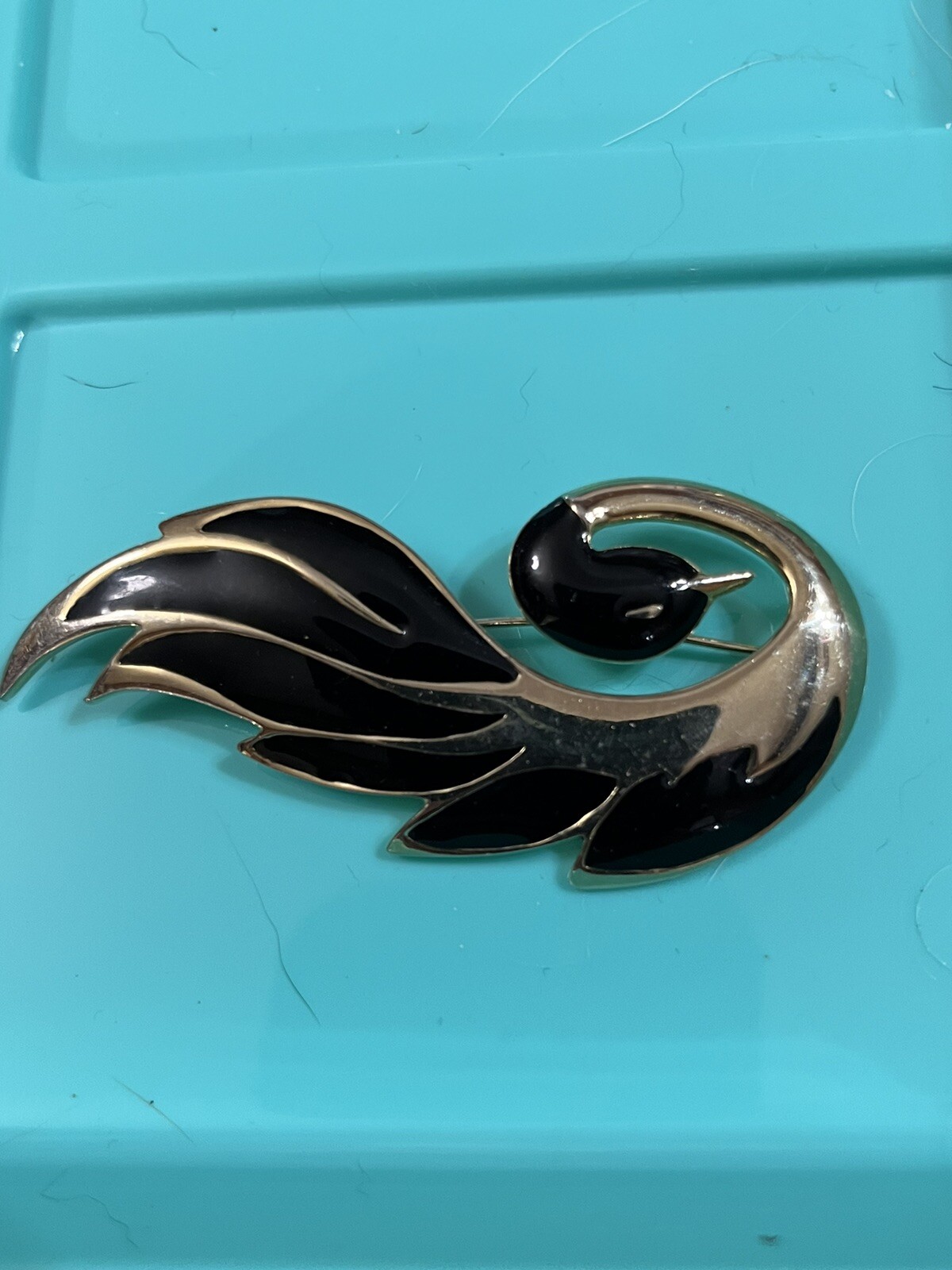 ORENA Paris brooch Gold tone And Black Enamel Bird Vintage 3” X 1-1/4”
