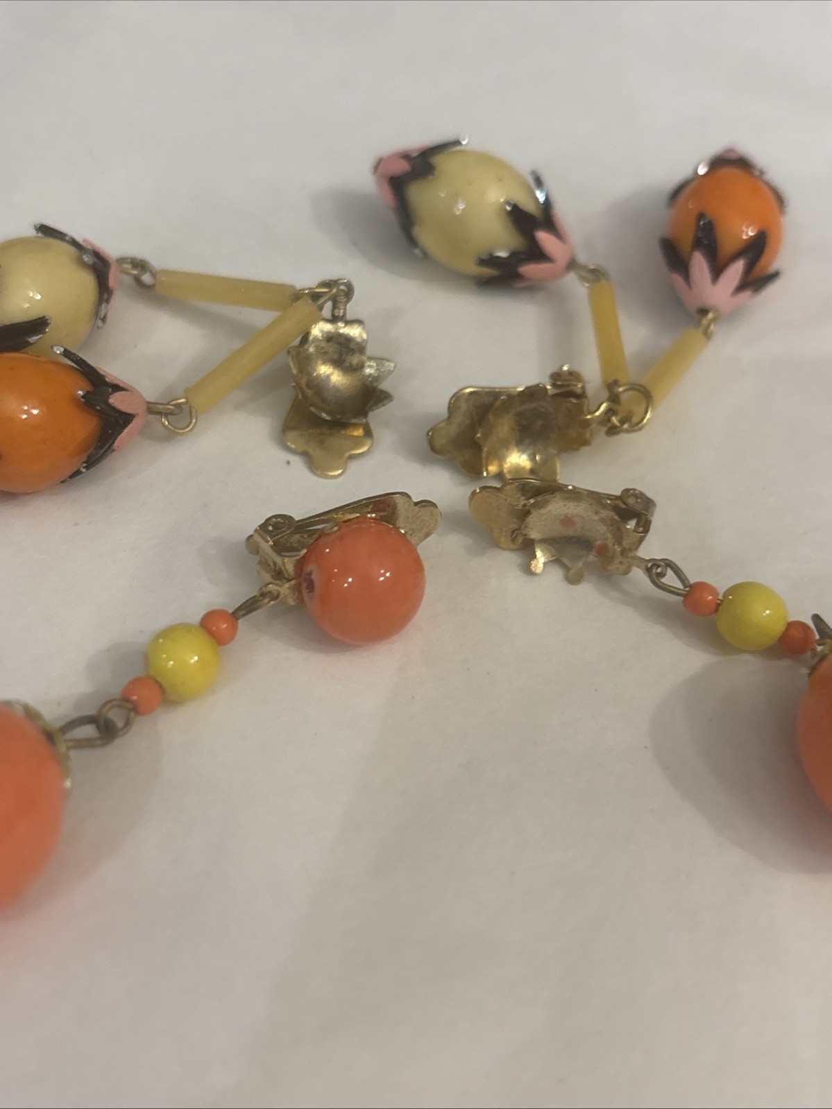 Mixed Huge Vtg Costume Jewelry Lot Orange, Amber, Yellow, Coral Colored Jewelry