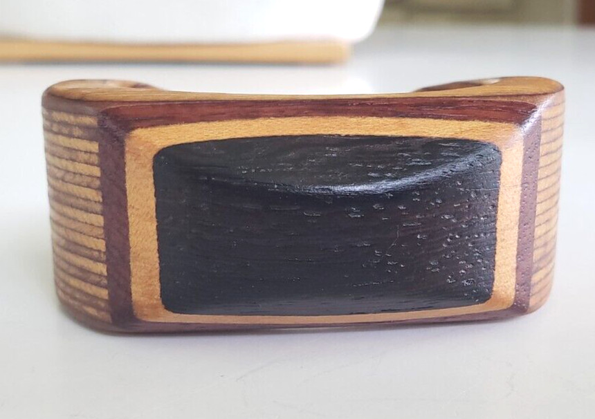 Vintage Inlay Laminated Layered Wood Cuff Bracelet 4-7/8″ Size Small