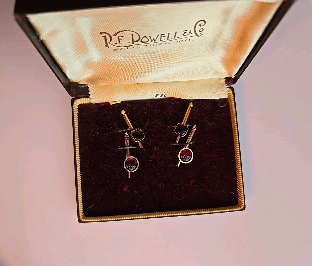 SHIRT STUDS SWANK RED GLASS GOLD TONE LOT OF 4 IN RE POWELL BOX SALISBURY MD