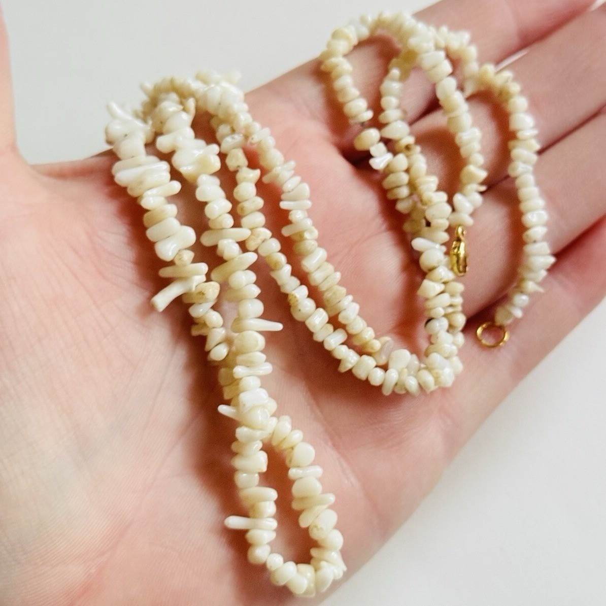 VTG Mediterranean White Coral Natural Beads Necklace Beaded Genuine Rare 25″