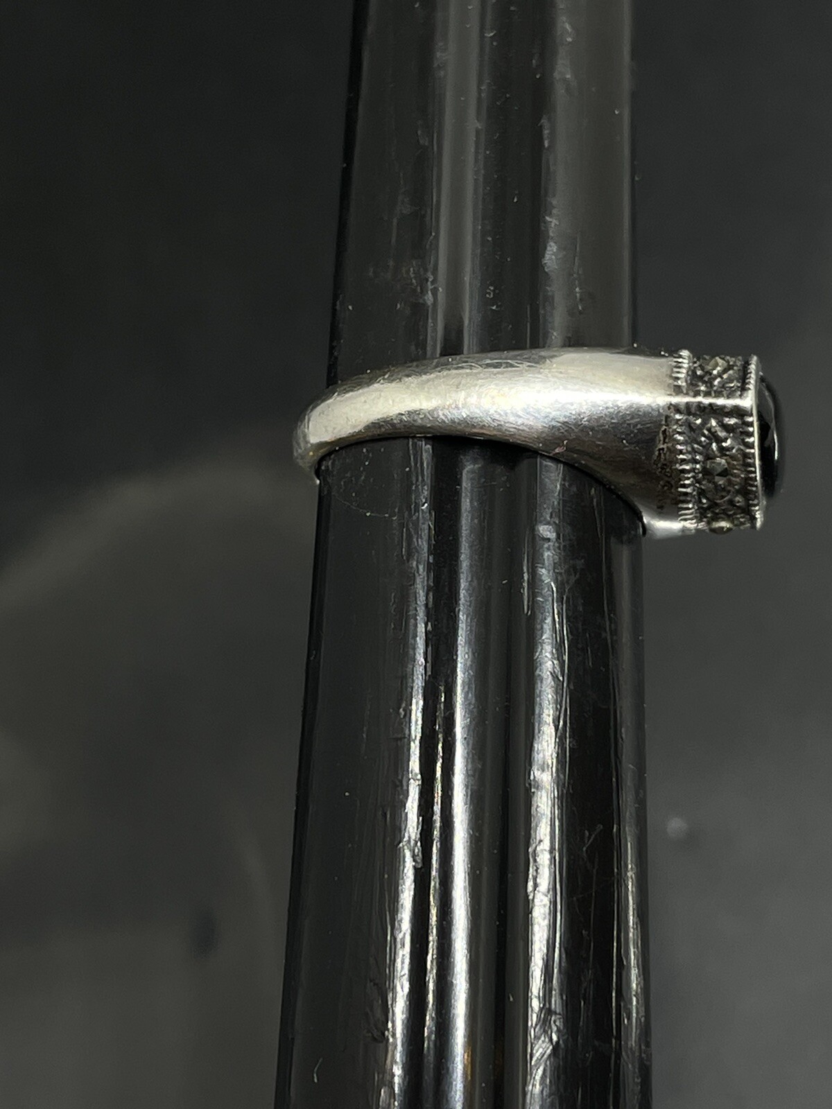 Vintage Signed CW Sterling Silver 925 Black Onyx Marcasites 6 Ring 4.38g