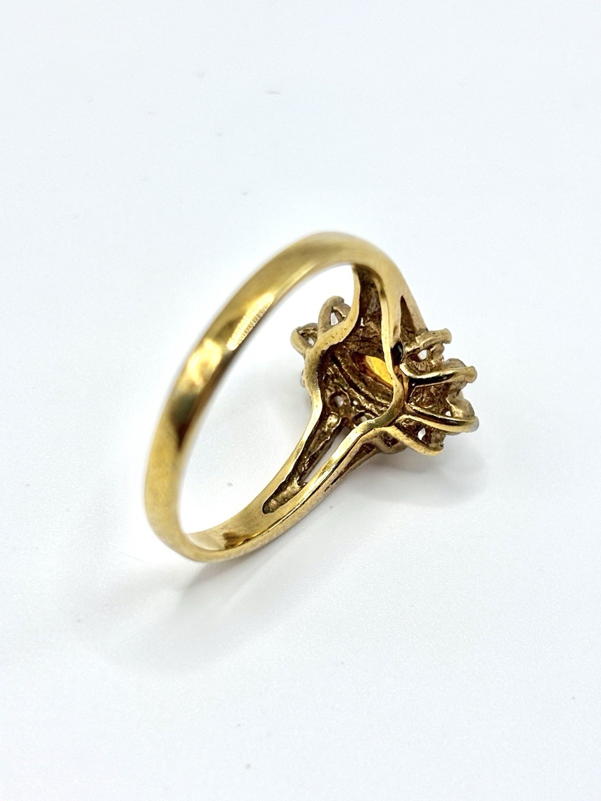 Vintage Gold Plated Citrine And CZ Halo Ring Size 8.75