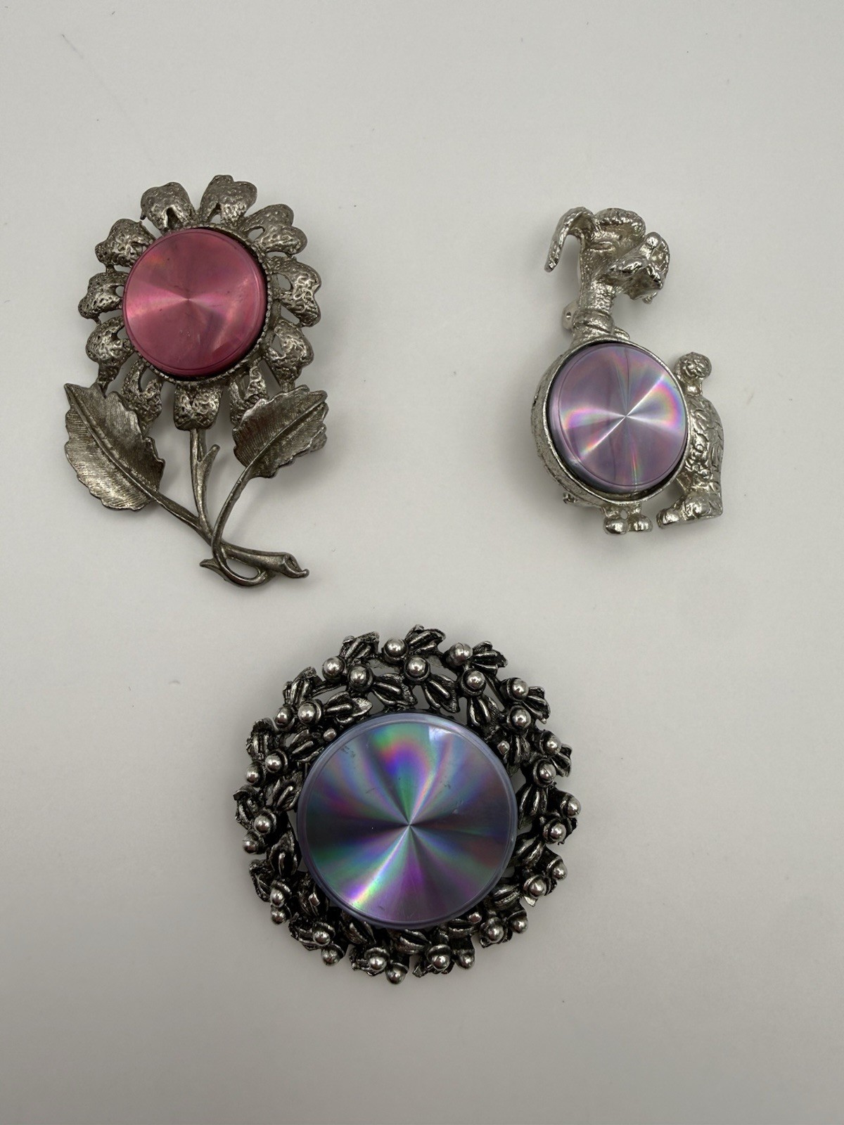 Vintage Jewelerama Brooch Lot Dog Flower Circle Wreath Pin