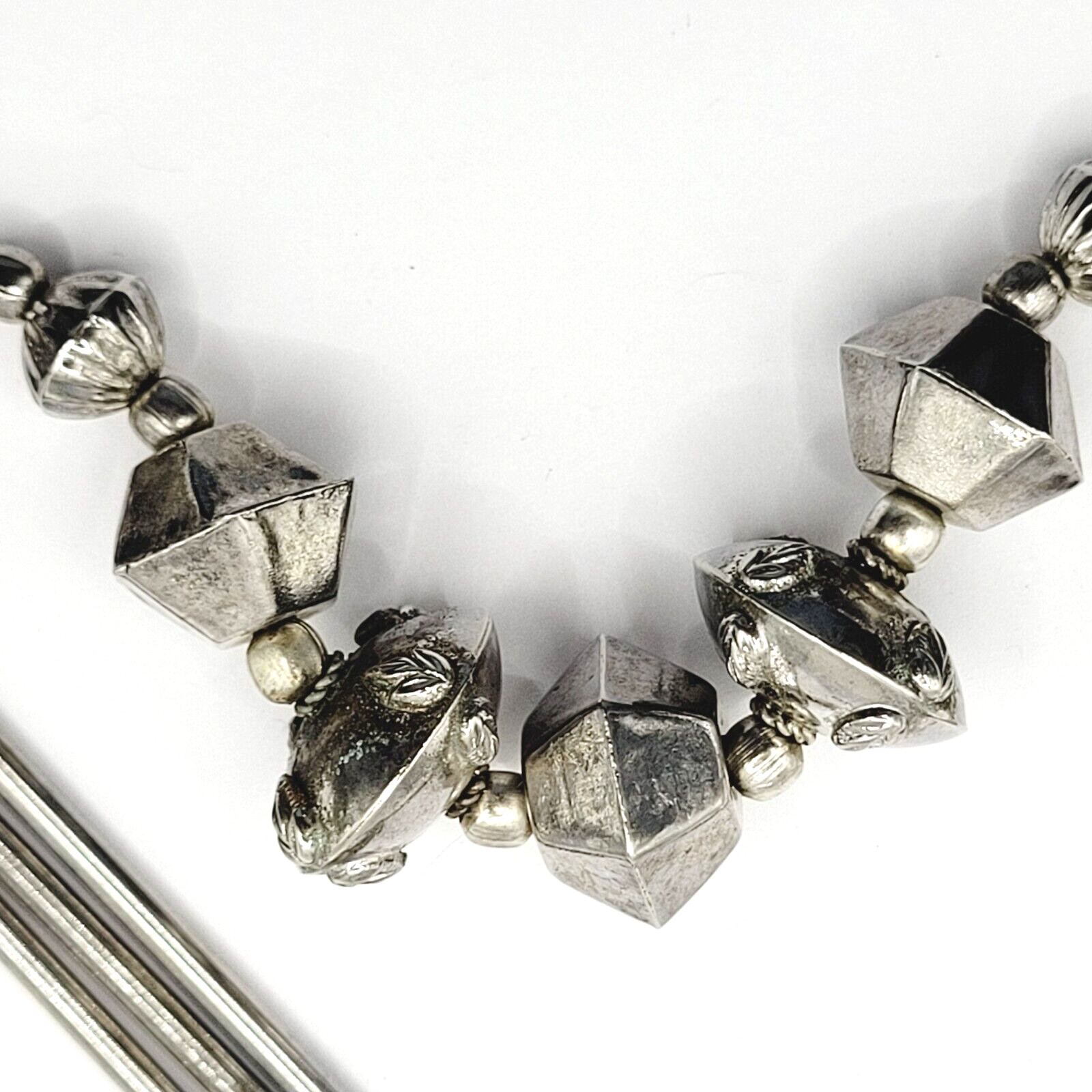 Unique Style Native Brutalist Industrial Silver Tone Metal Vtg Necklace 29 Inch
