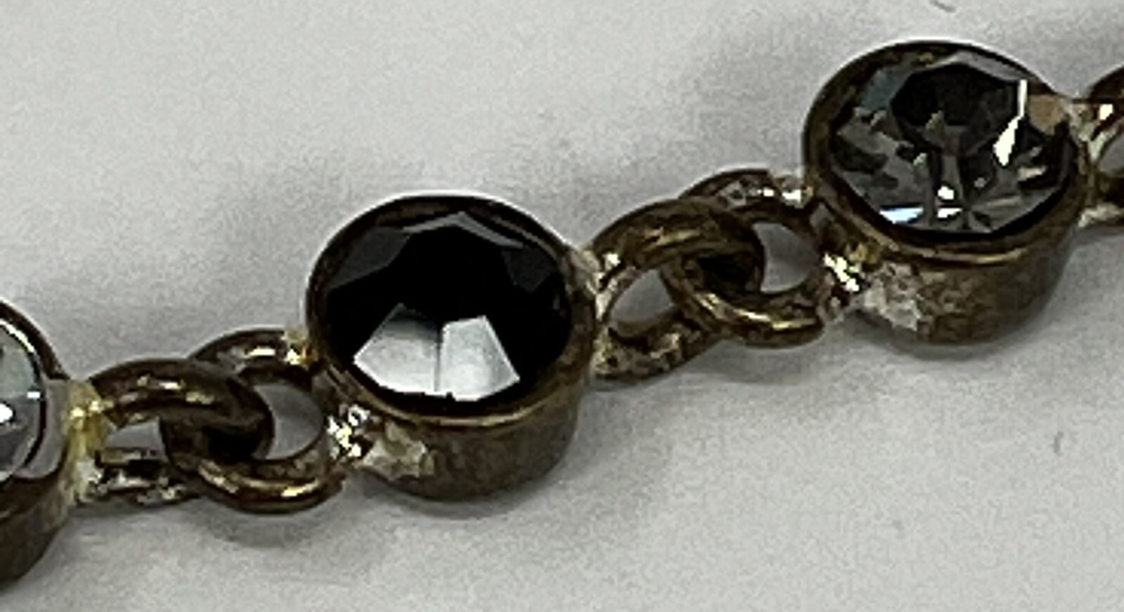 VTG Bracelet 7” Black Clear and Gray Rhinestones Brushed Antiqued Silver SEE