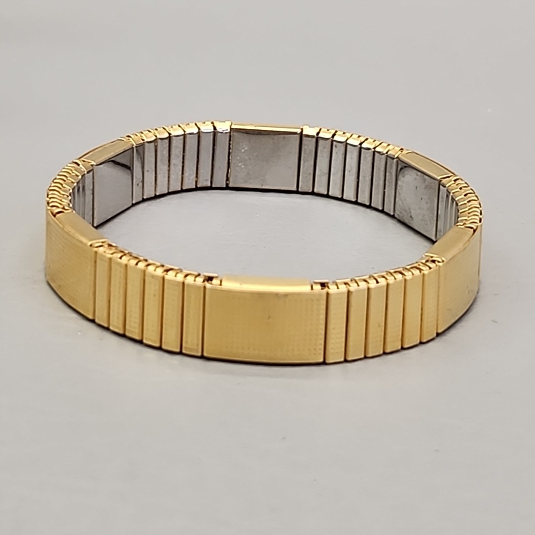 Vintage Expandable Bracelet Gold Tone Textured Ribbed 1cm Stretch 6.75″