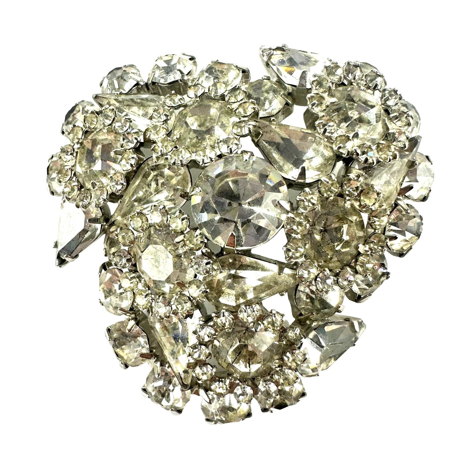 Sparkly Vintage Clear Glass Rhinestone Brooch Silver Tone