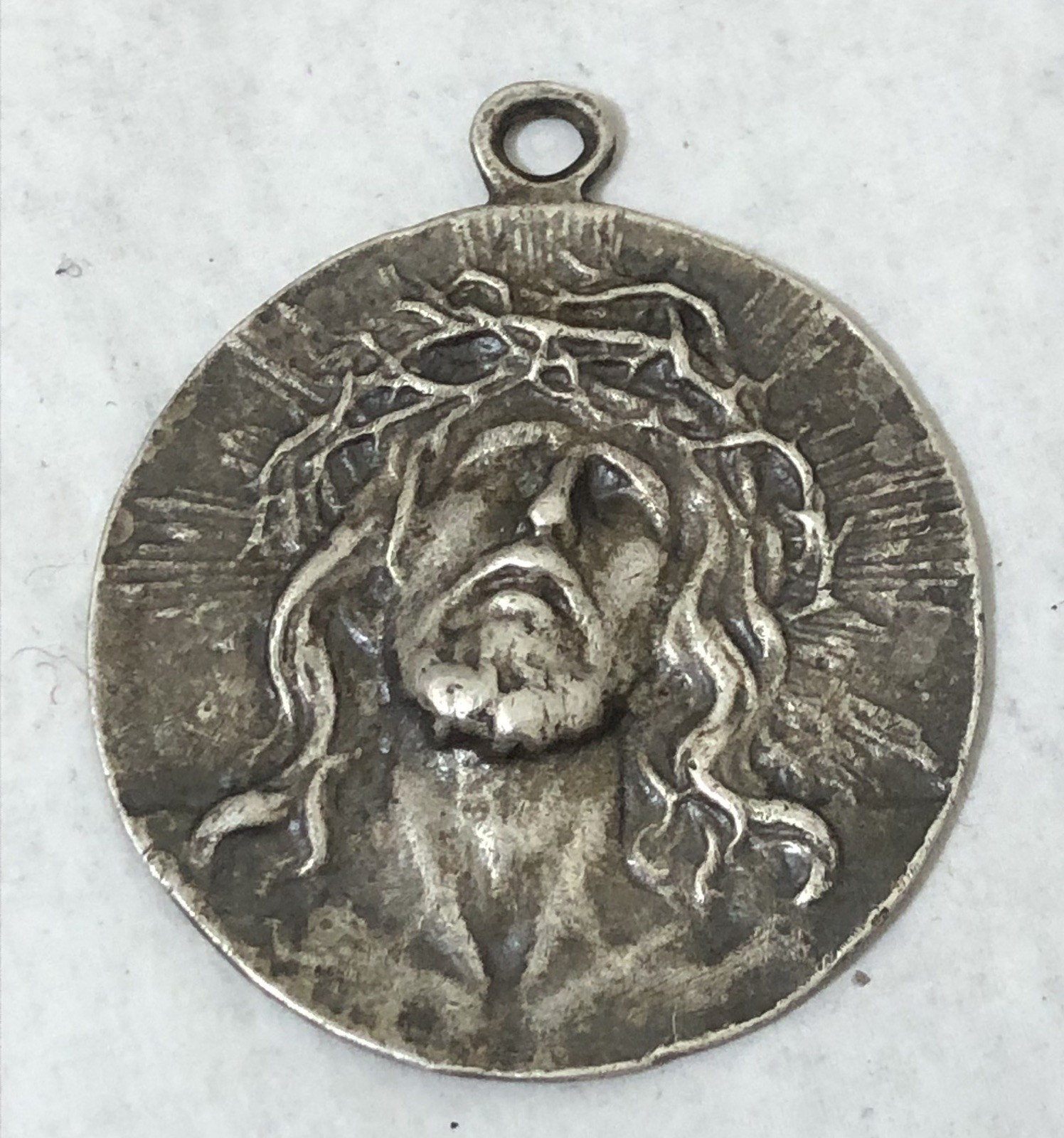 Vintage Jesus Cross Pendant Top Sterling Silver Mexico Taxco Medal Old