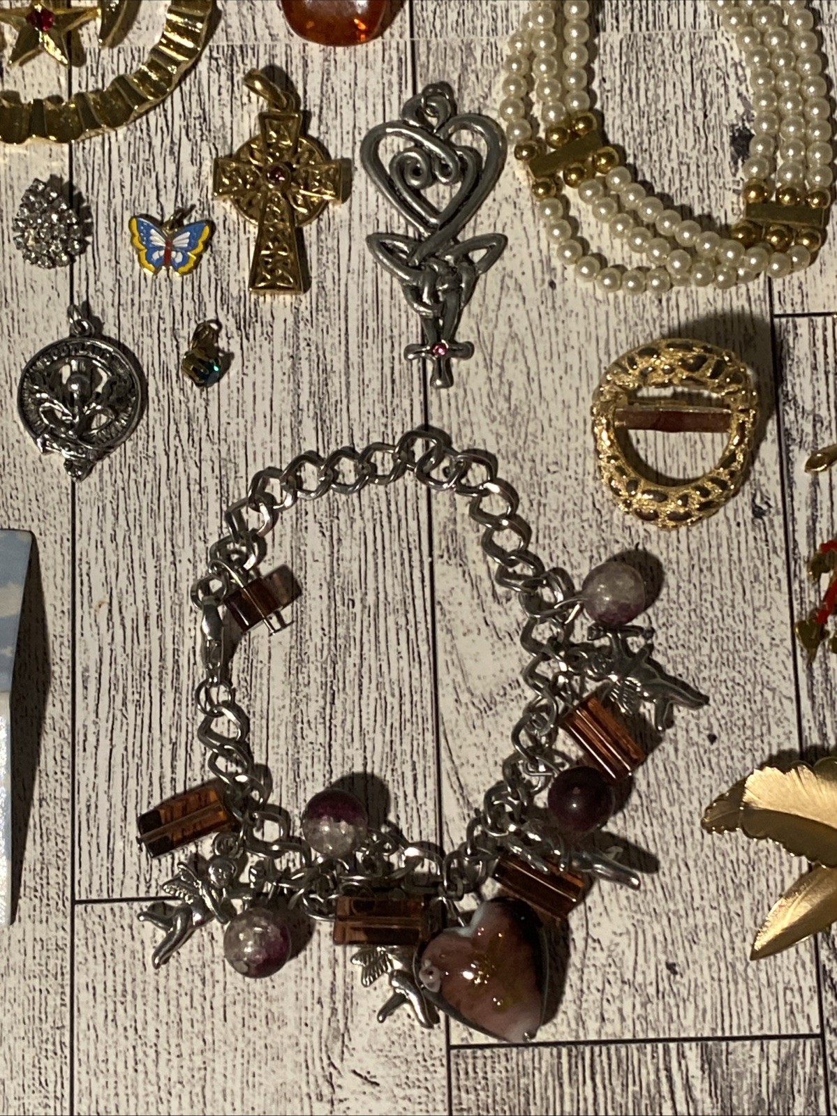 Vtg-mod Jewelry Lot Rhinestone Enamel Glass Pins Pendants Ring Charms Bracelet