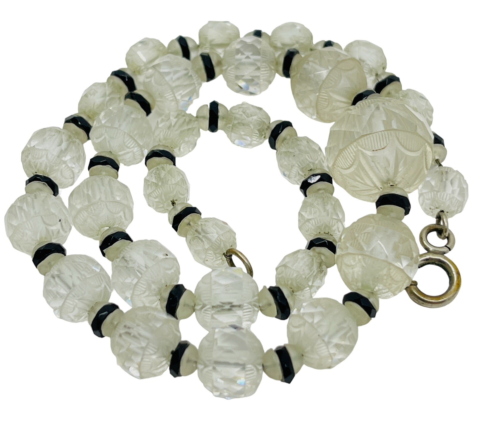 Antique Art Deco Circa 1920 Graduated Faceted Cut Czech Glass Bead Necklace 15”