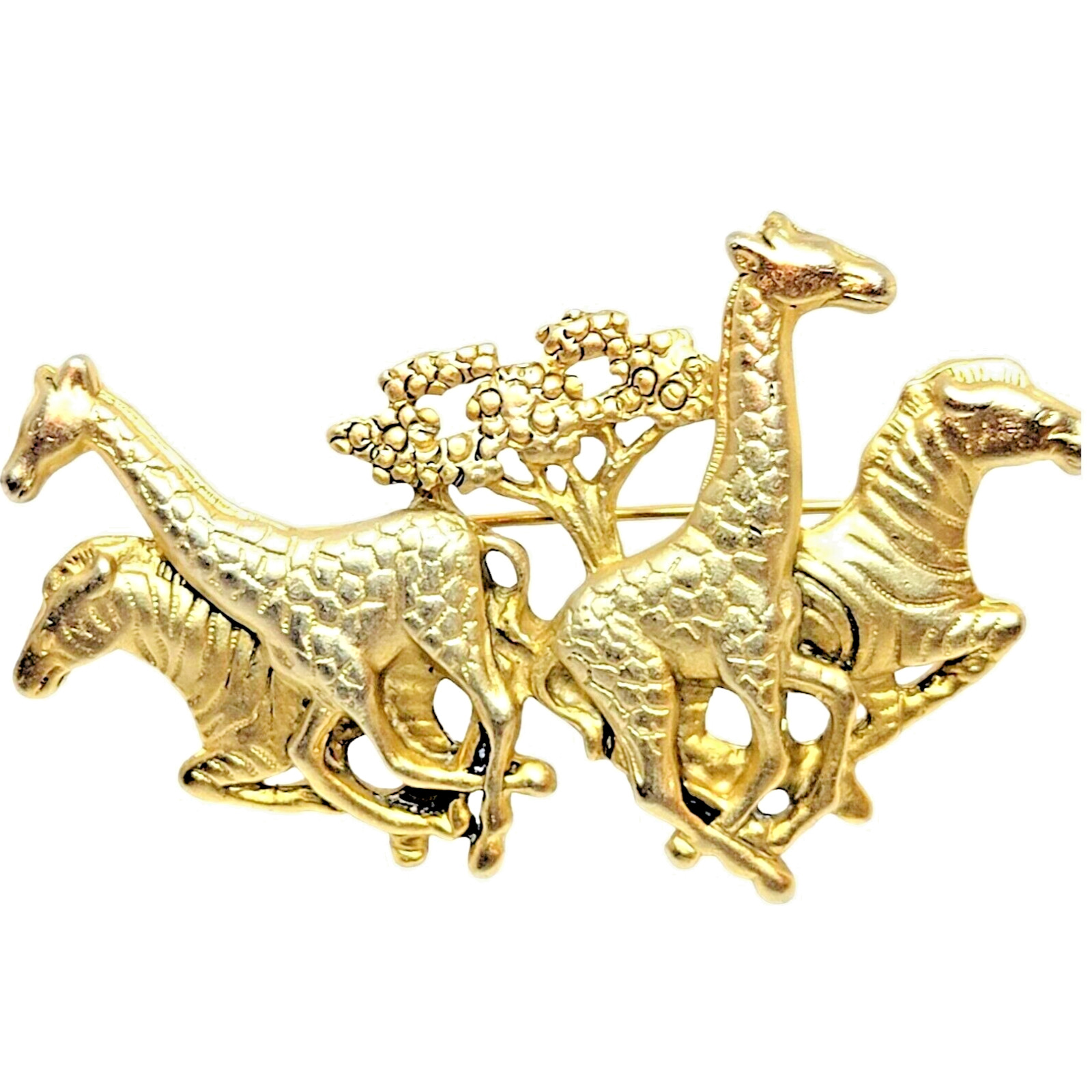 Vintage Brooch Jungle Safari Signed AJC Intricate Engraved Statement 3″ SKU2176