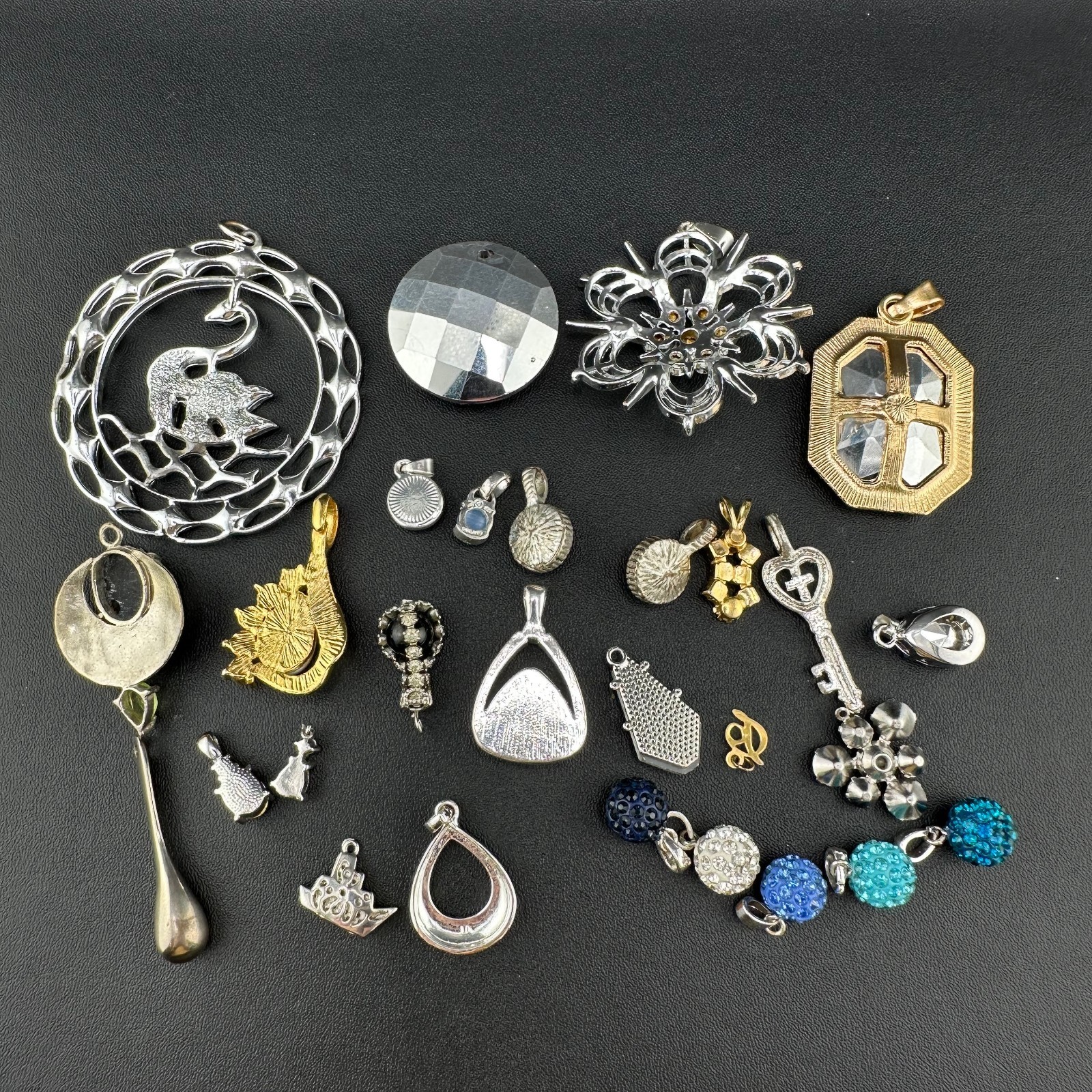 Vintage to Now Crystal Rhinestone Pendant Charm Lot of 28 Silver Gold Tone Mix