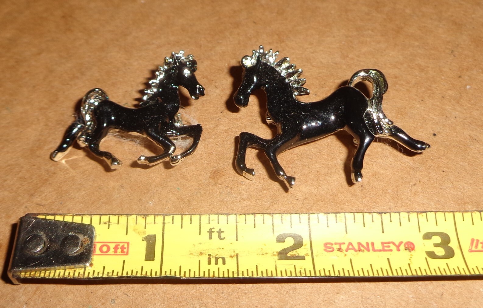 (2) VERY NICE BLACK AND SILVER RUNNING HORSE MARE COLT BROOCH PINBACK LOT