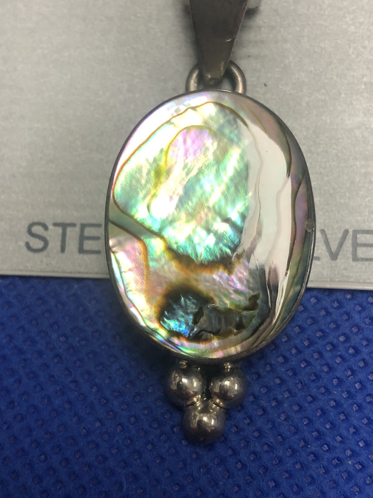 VTG STERLING SILVER ATI MEXICO 925 ABALONE SHELL 1.7″ LONG HEAVY NWT NOS PENDANT