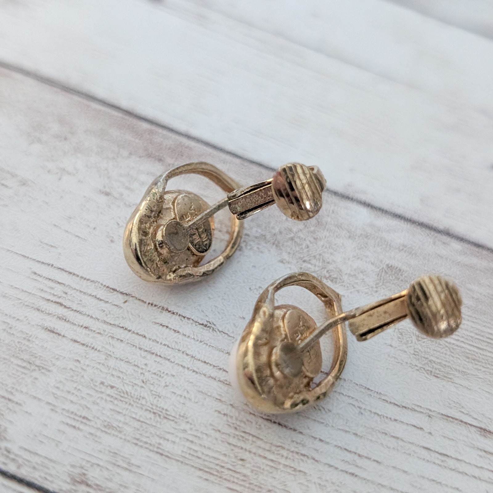 Vintage Clip On Earrings Very Light Pink & Gold Tone