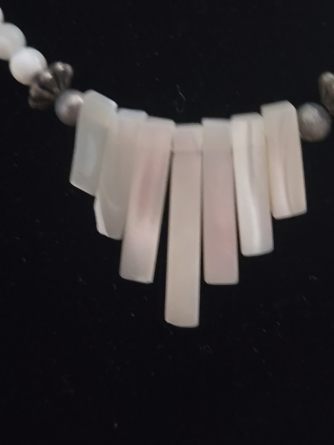 Vtg Southwest Liquid Silver Tone Abalone Mother Of Pearl Necklace 22″ Tarnished