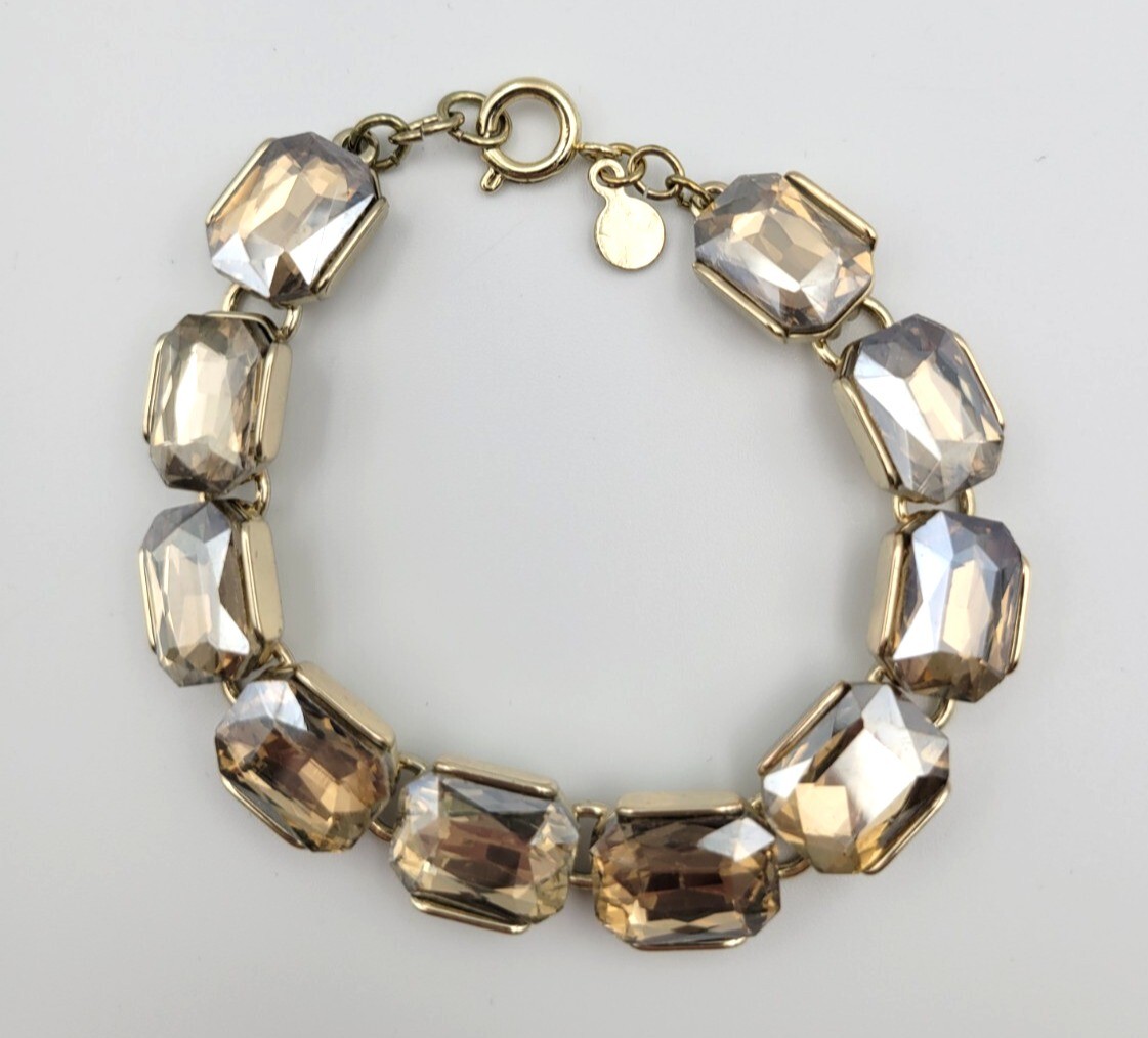 Vintage LOFT Chunky Rhinestone Gold Tone Bracelet Large Faceted Rhinestones