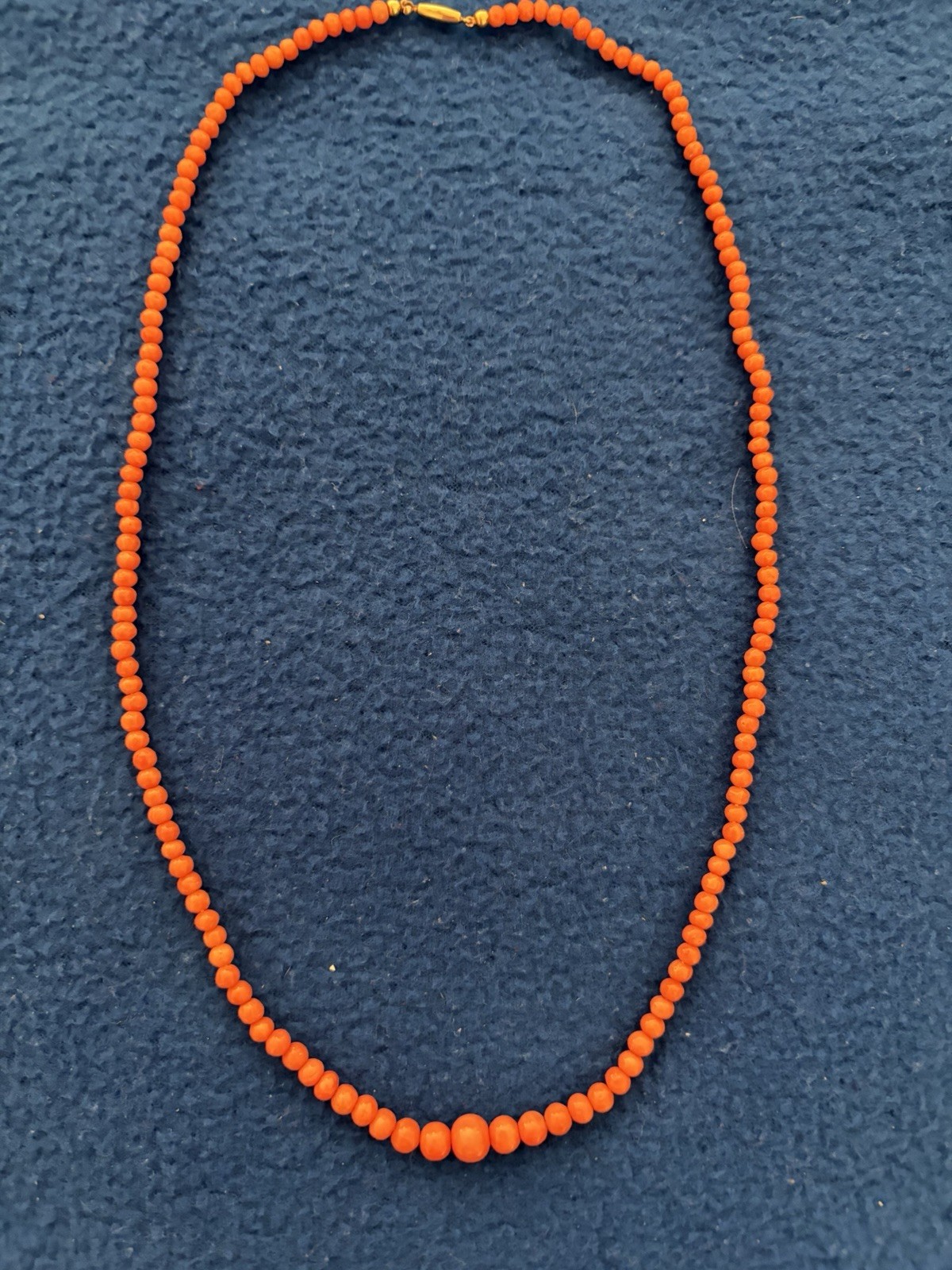 Antique Red Natural Coral Graduated Bead Necklace with 10k Barrel Clasp, 21”