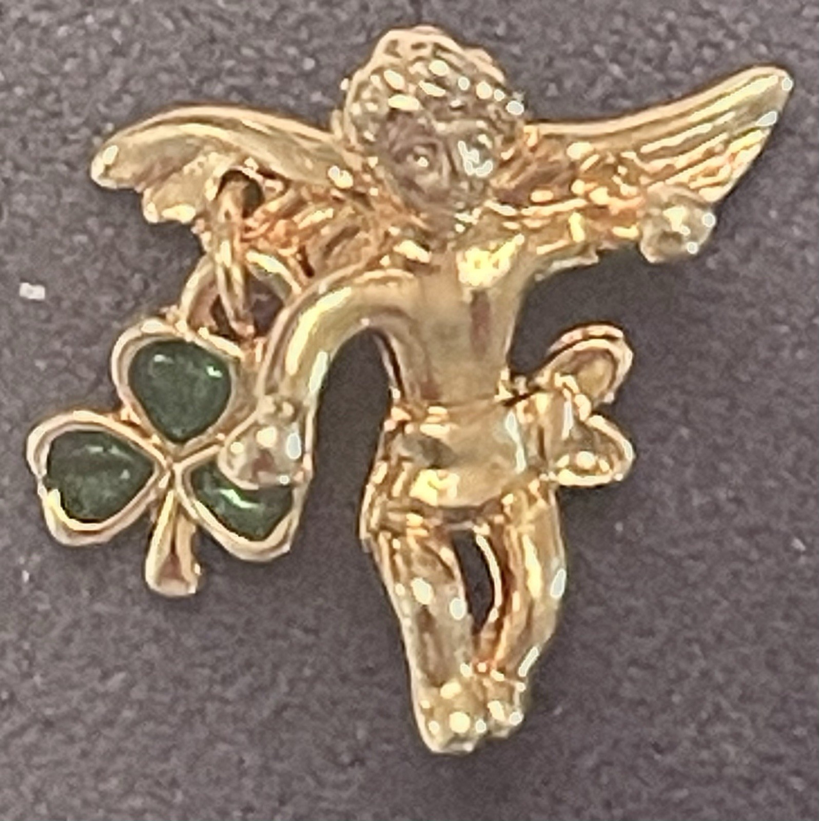 Pair of Vintage Sol D’or Golden Finish Cupid Green Enamel Clover Tie Pins ~ NIB