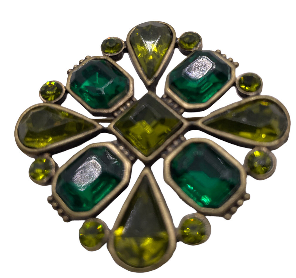 Brooch Rhinestone Pin Pendant Vintage MCM Retro Convertible Green Vtg Retro