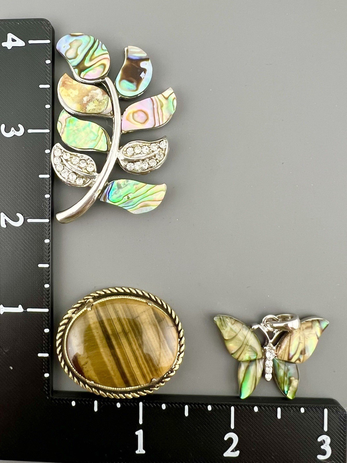Vintage Brooch Pendant Lot Abalone Shell Stone Boho Natural Silver Gold Tone
