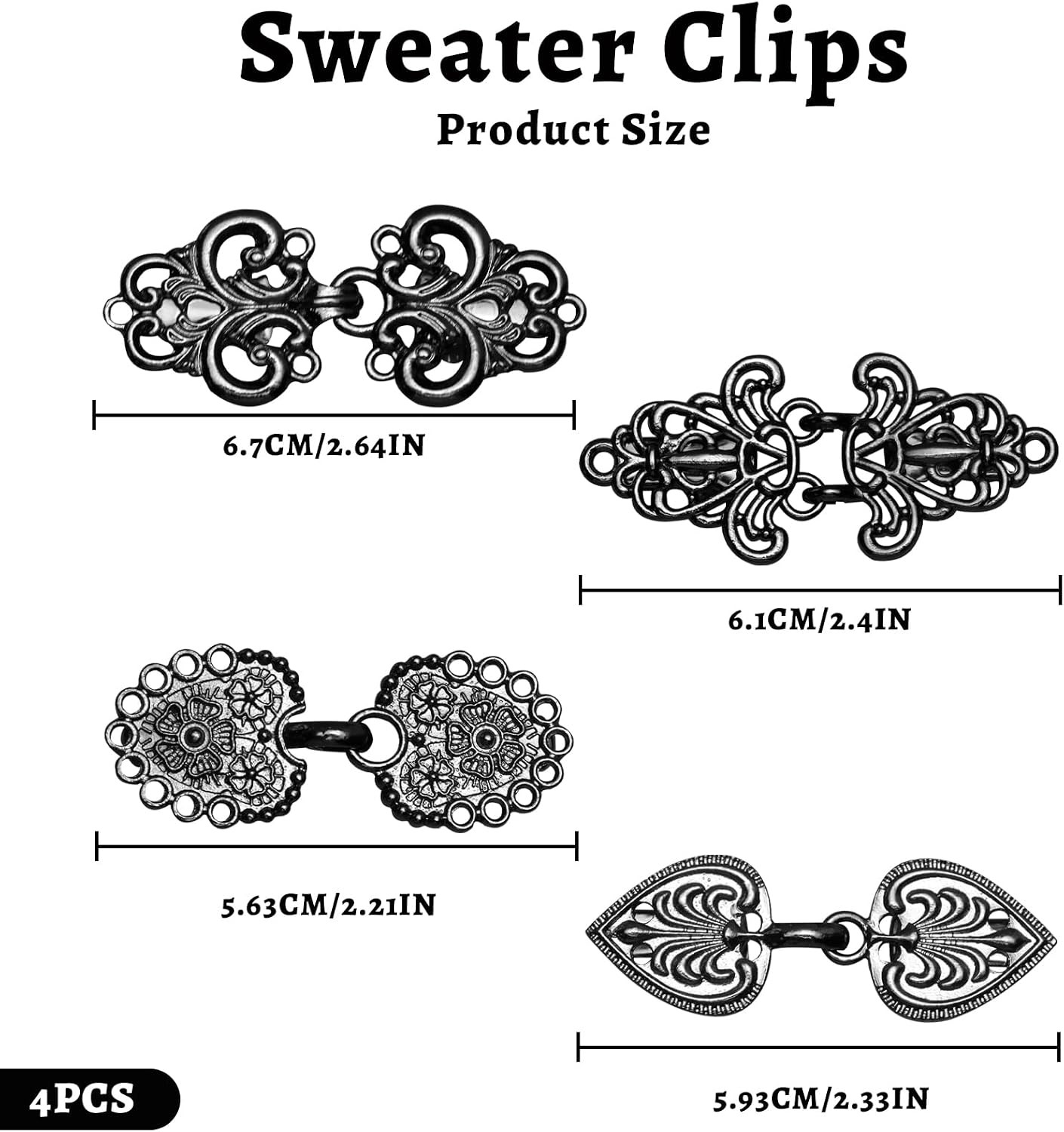 4 PCS Vintage Sweater Clips Cardigans to Hold Sweater Together, Shawl Collar