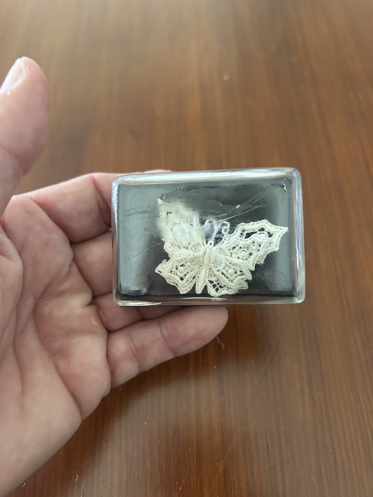 Vintage 2” By 1.5” Lace Butterfly Brooch Pin White Crochet Figural 3 Dimensional