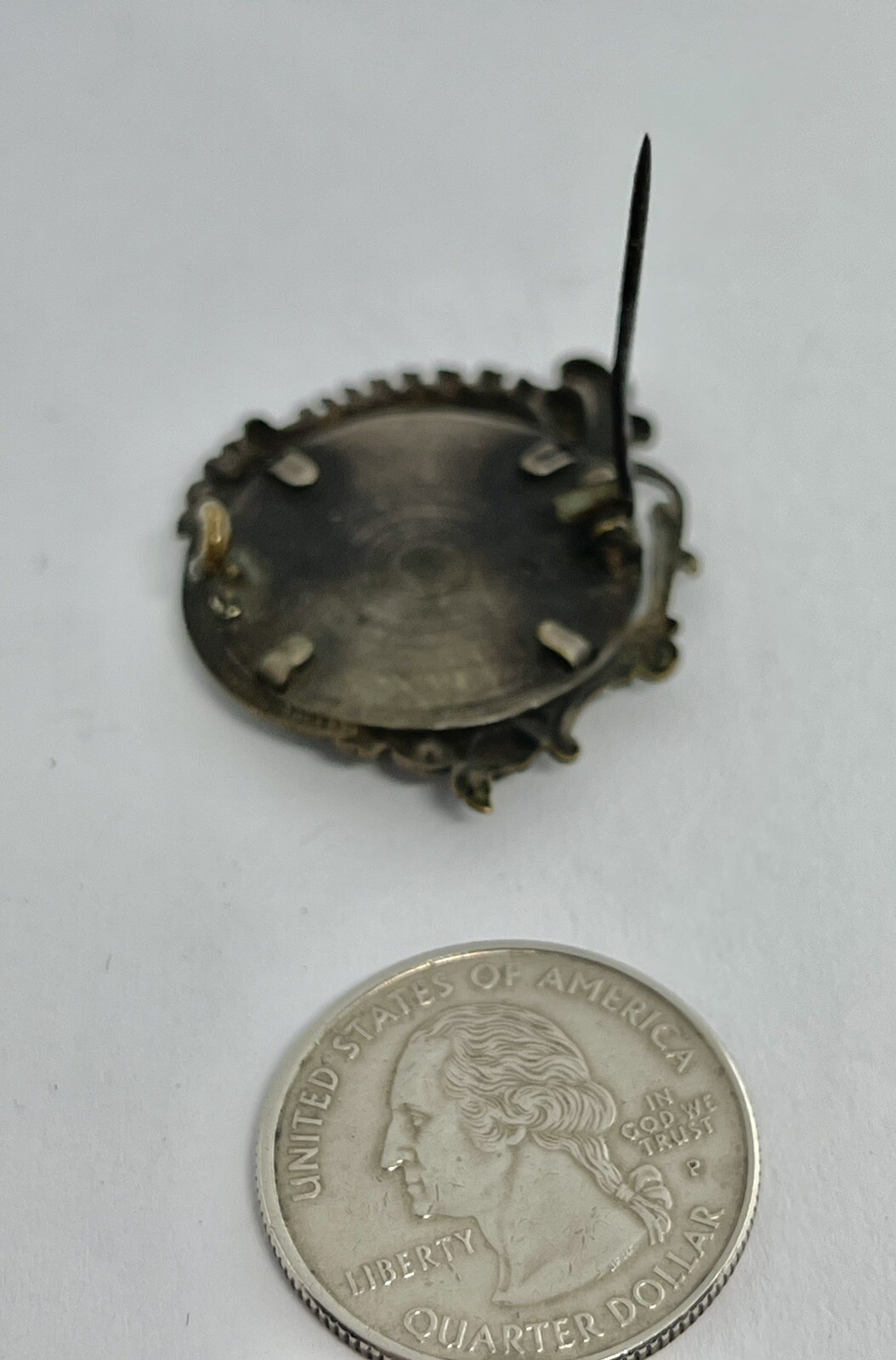 Antique 3 Sisters Photo Portrait Momento Mori Mourning Art Nouveau Brass Brooch