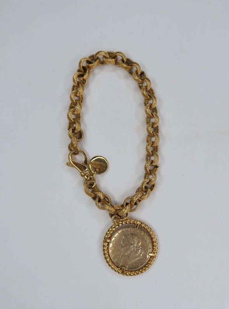 Vintage Dyadema Bronze Italy Gold Euro Coin Bracelet Gold Tone Vintage Jewelry