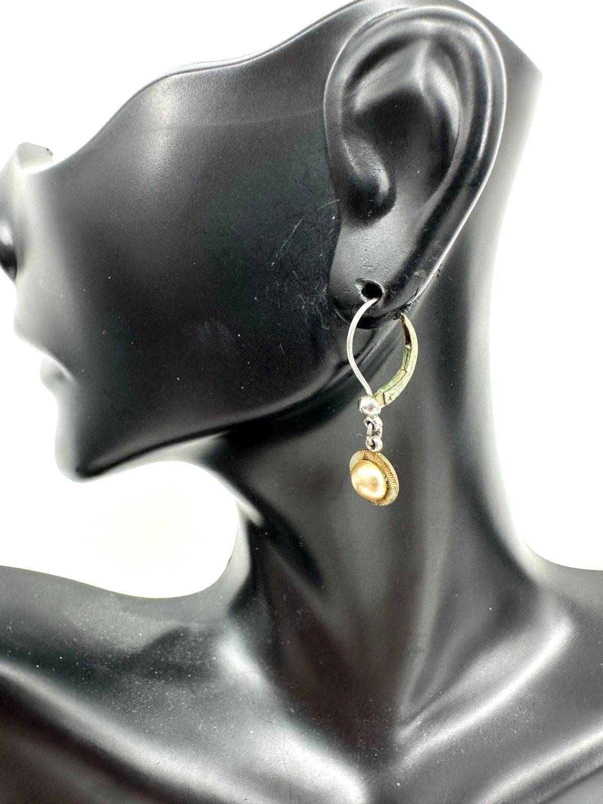 Vintage Rolled Gold Pearl Drop Earrings Leverback Classic Dangle Bridal Jewelry