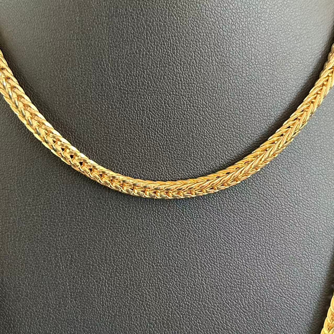 Vintage Gold Tone Woven Wheat Chain Necklace Braided Spiga Foxtail Costume 34”