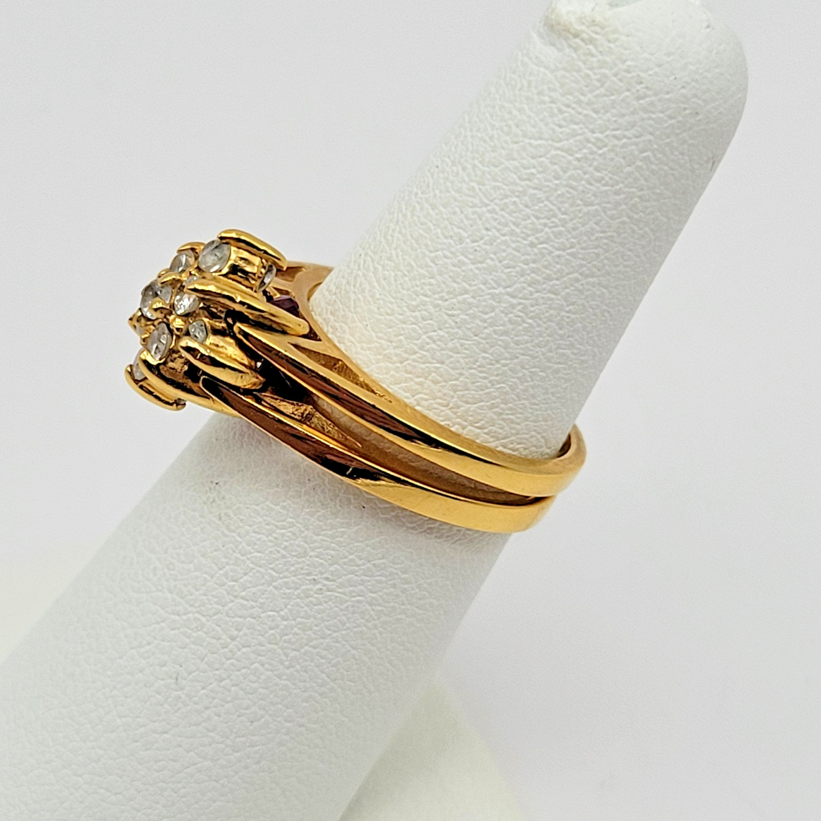 Vintage Lind 14k HGE Synthetic Garnet White Stone Reversible Flip Ring ~ Size 6