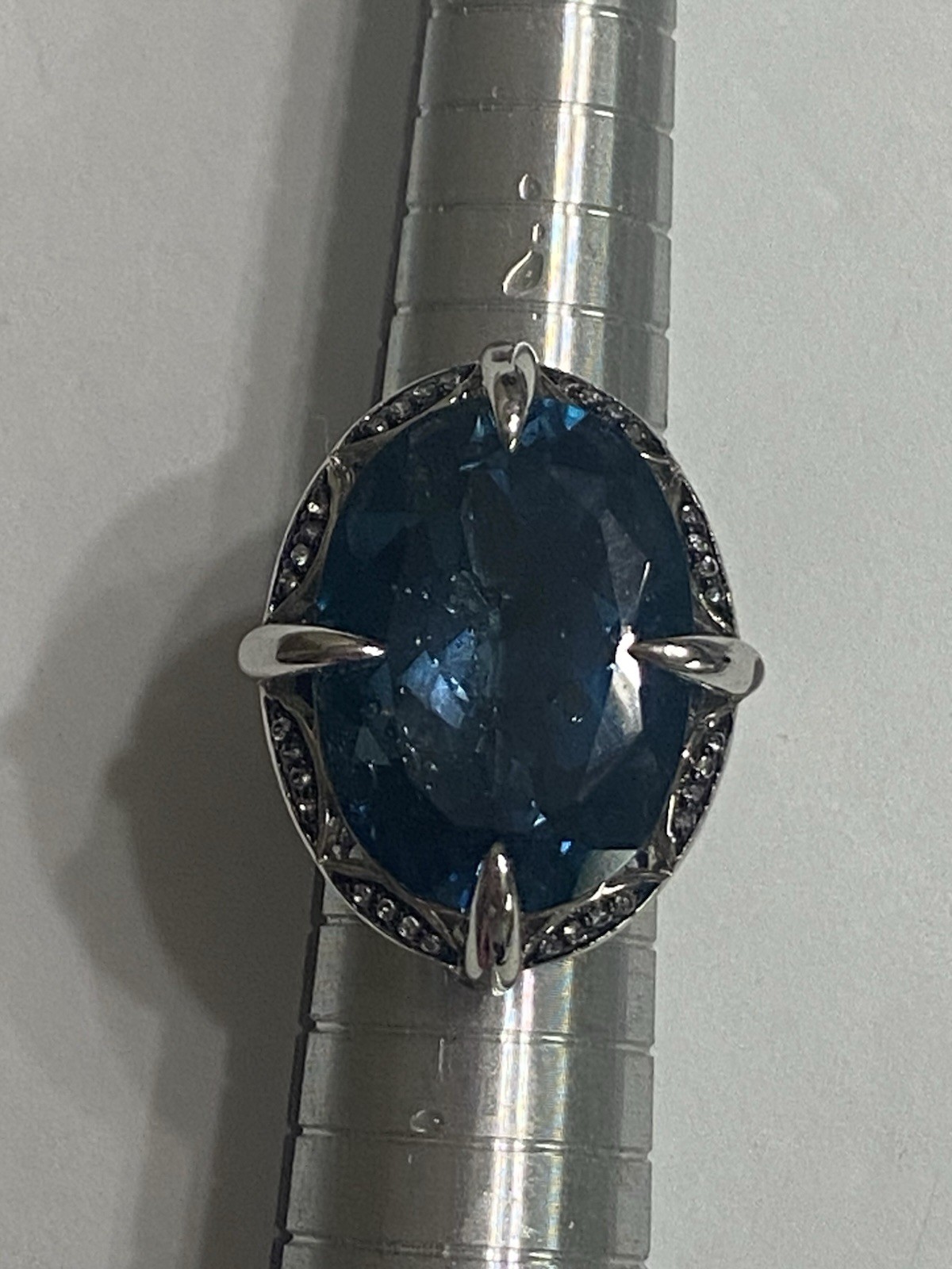 Large London Blue Topaz White Zircon 26ctw Sterling Silver Ring QVC Size 6