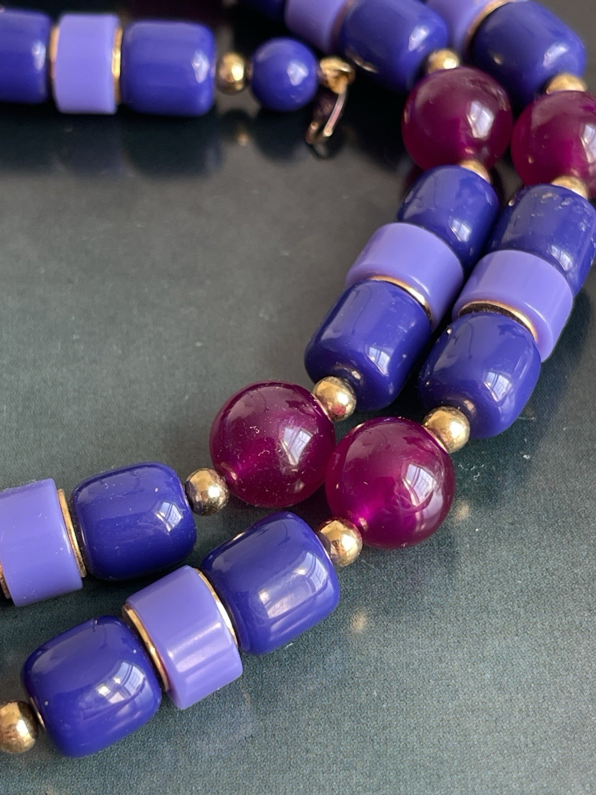 Vintage Signed Trifari Blue &Purple Beaded Necklace