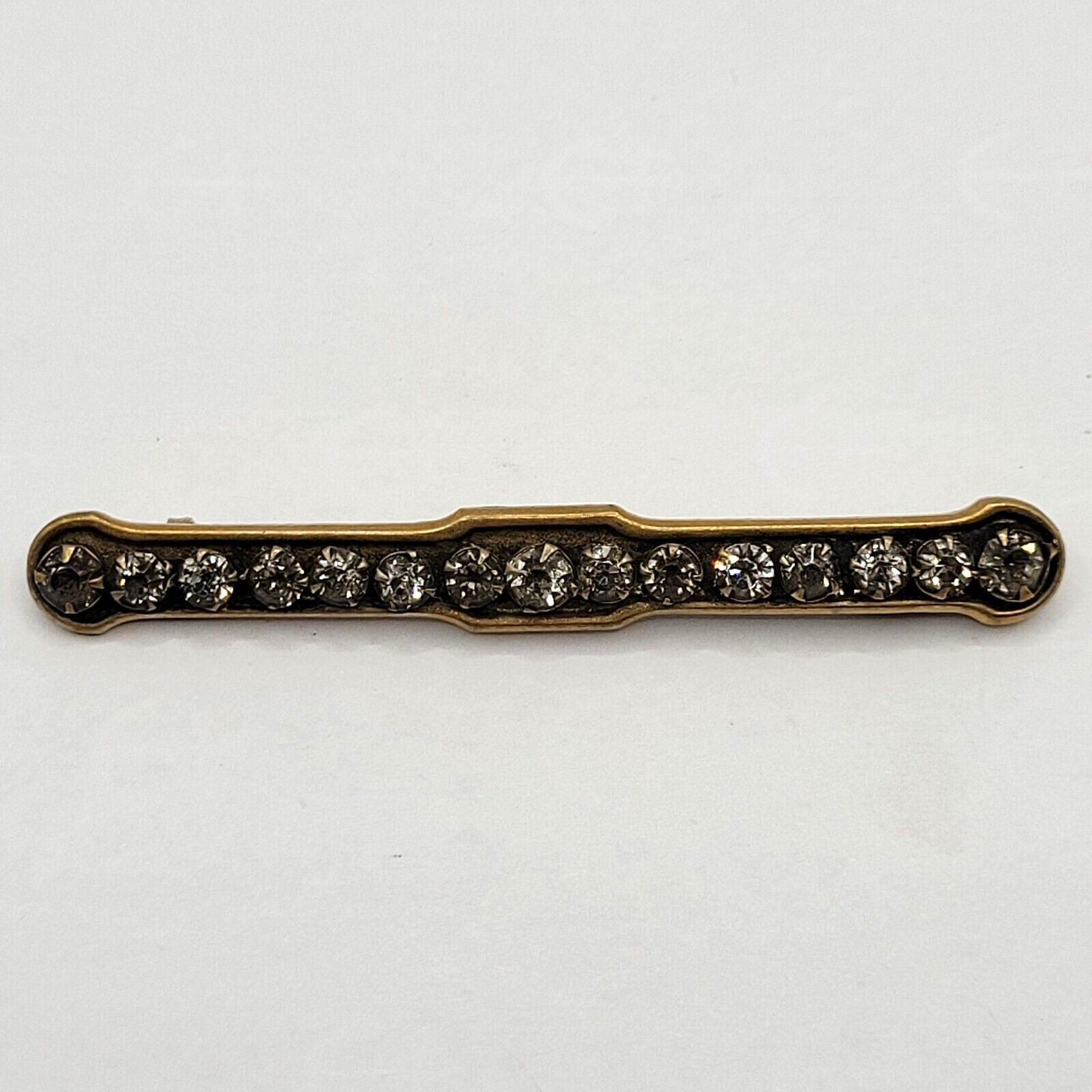 Edwardian Gold Plated with Rhinestones Brooch Bar Pin Circa 1920s