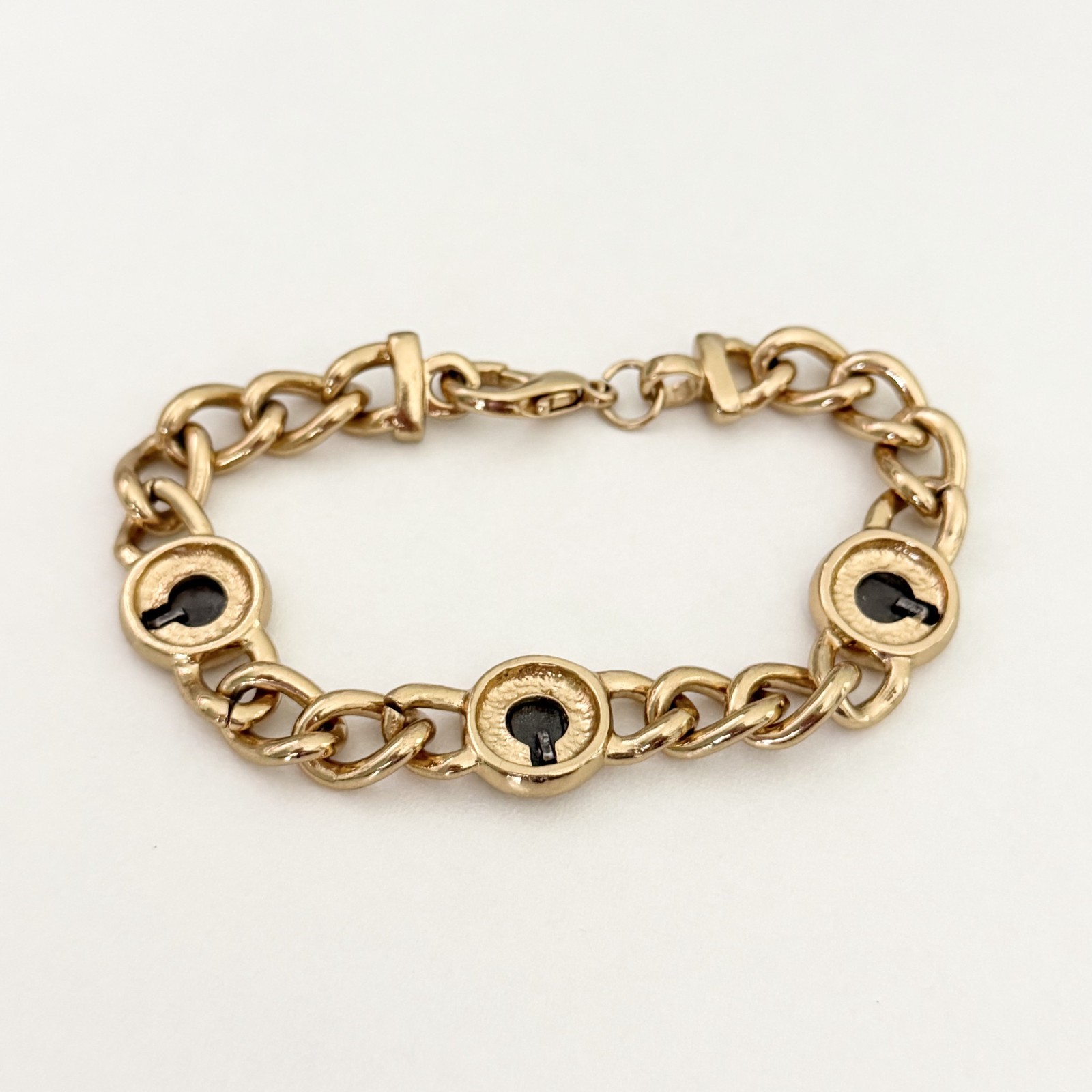 Vintage Gold Tone Silver Roman Coin Chunky Curb Chain Link Bracelet 7.5″