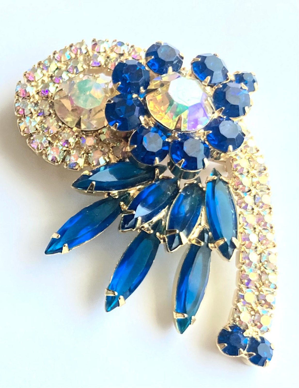 Verified JULIANA D&E Blue Open Back Navette AB Rhinestone Brooch Earring Set
