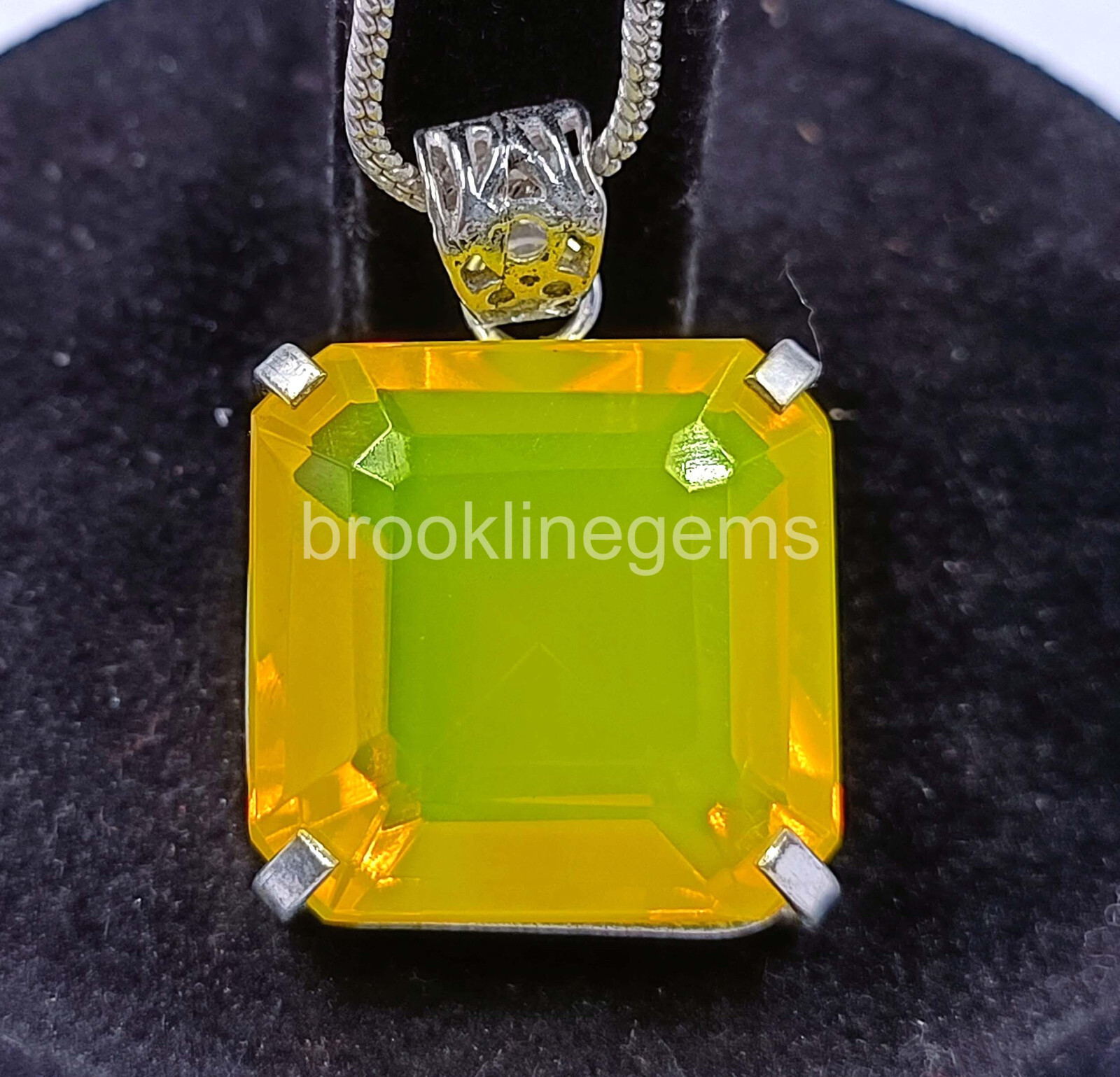 80.00 Ct Emerald Cut Natural Yellow Opal 925 Solid Silver Pendant Gems 5JRA