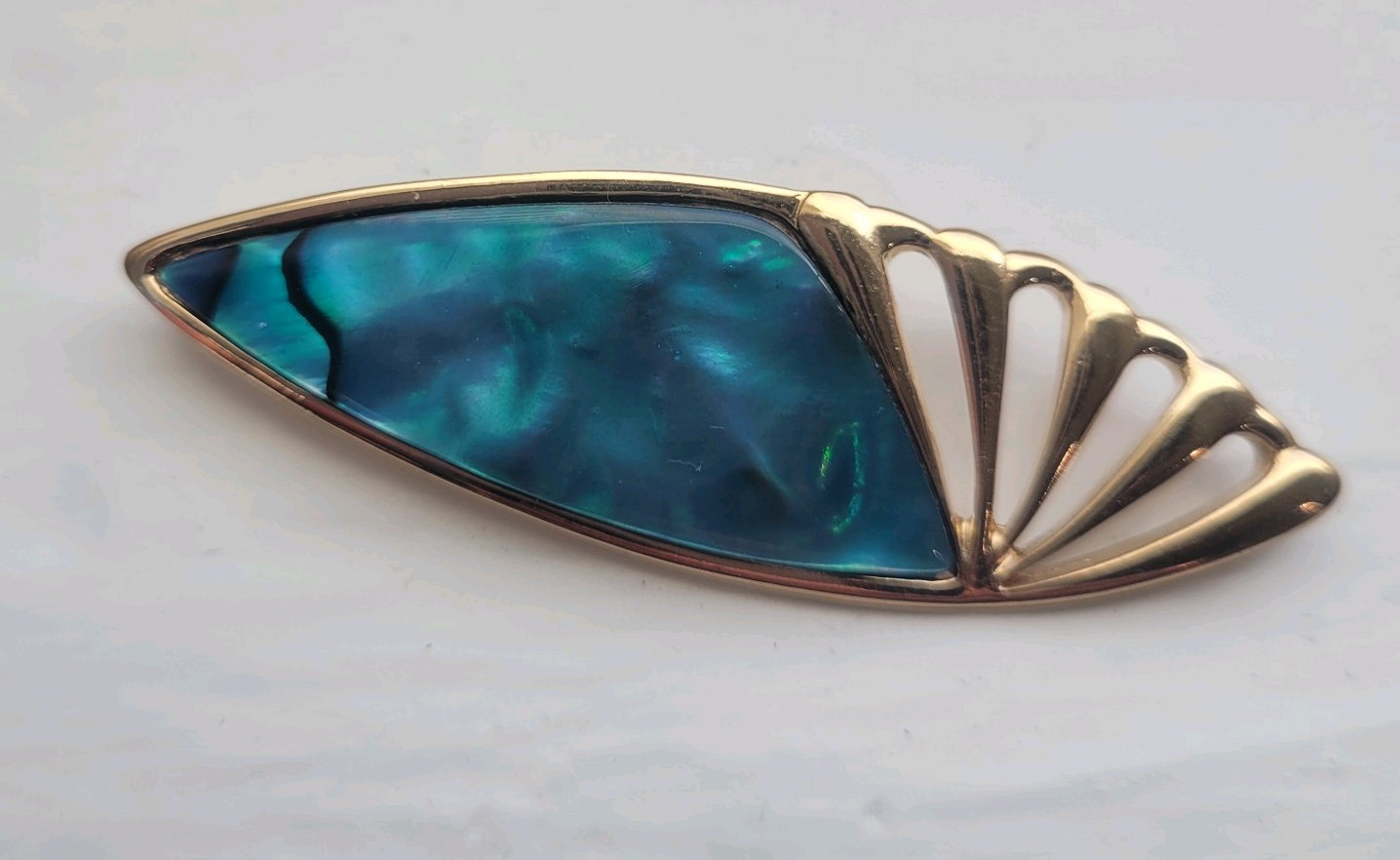 Ataahua Paua Shell Brooch Pin Gold Plated New Zealand Beautiful Vintage