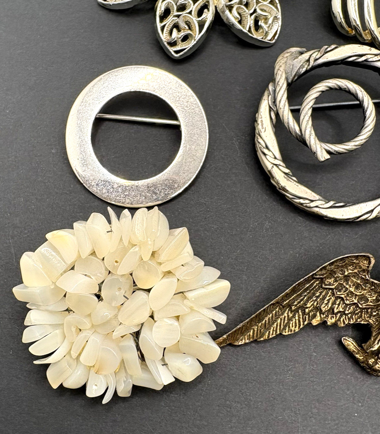 Vintage Lot of 11 Brooches Coro Unbranded Gold & Silver Tone Faux Pearl