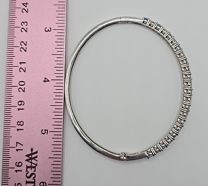 Vintage Signed SUN Sterling Silver Blue Topaz White Sapphire Cuff Bracelet 10.4g