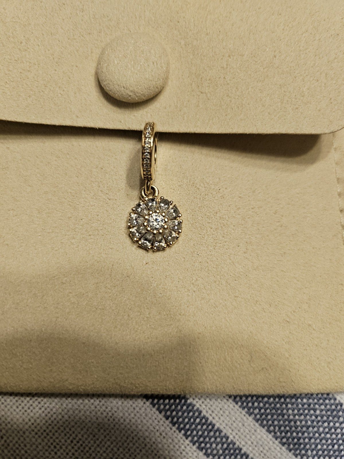 Pandora 14k Solid Y. Gold CZ Embellished Floral Drop Dangle Charm Retired 🌼