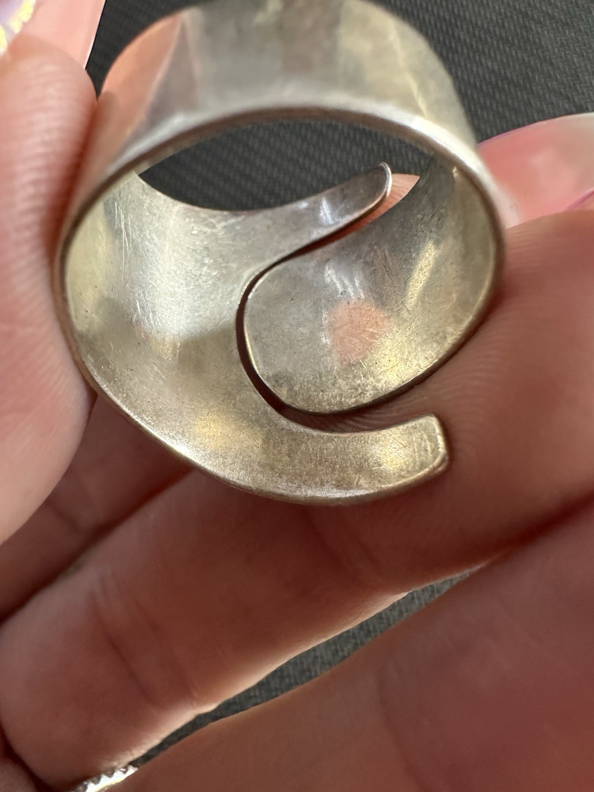 Vtg CII Mexico Sterling Silver 925 Modernist Ring, Size 8, Adjustable