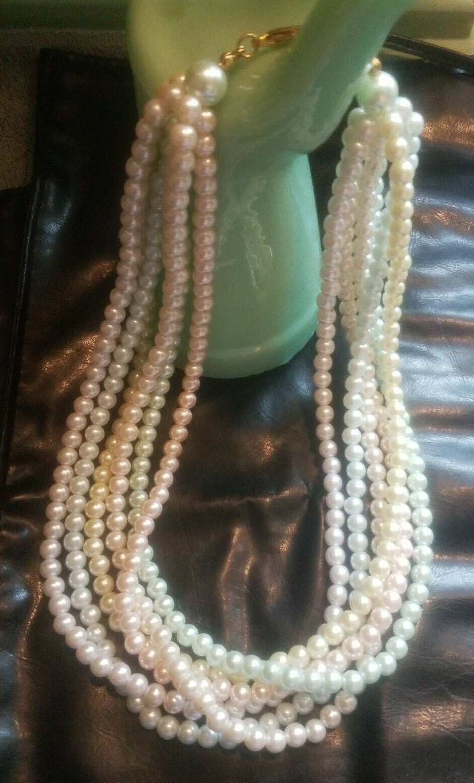 Vintage Joan Rivers 6 Strand MULTI COLOR Pastels Faux PEARL Necklace 19″