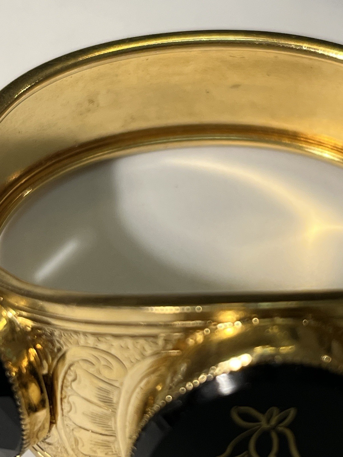 Vtg Victorian Morning Revival Gold Tone Etched Flower Motif Wide Hinged Bracelet