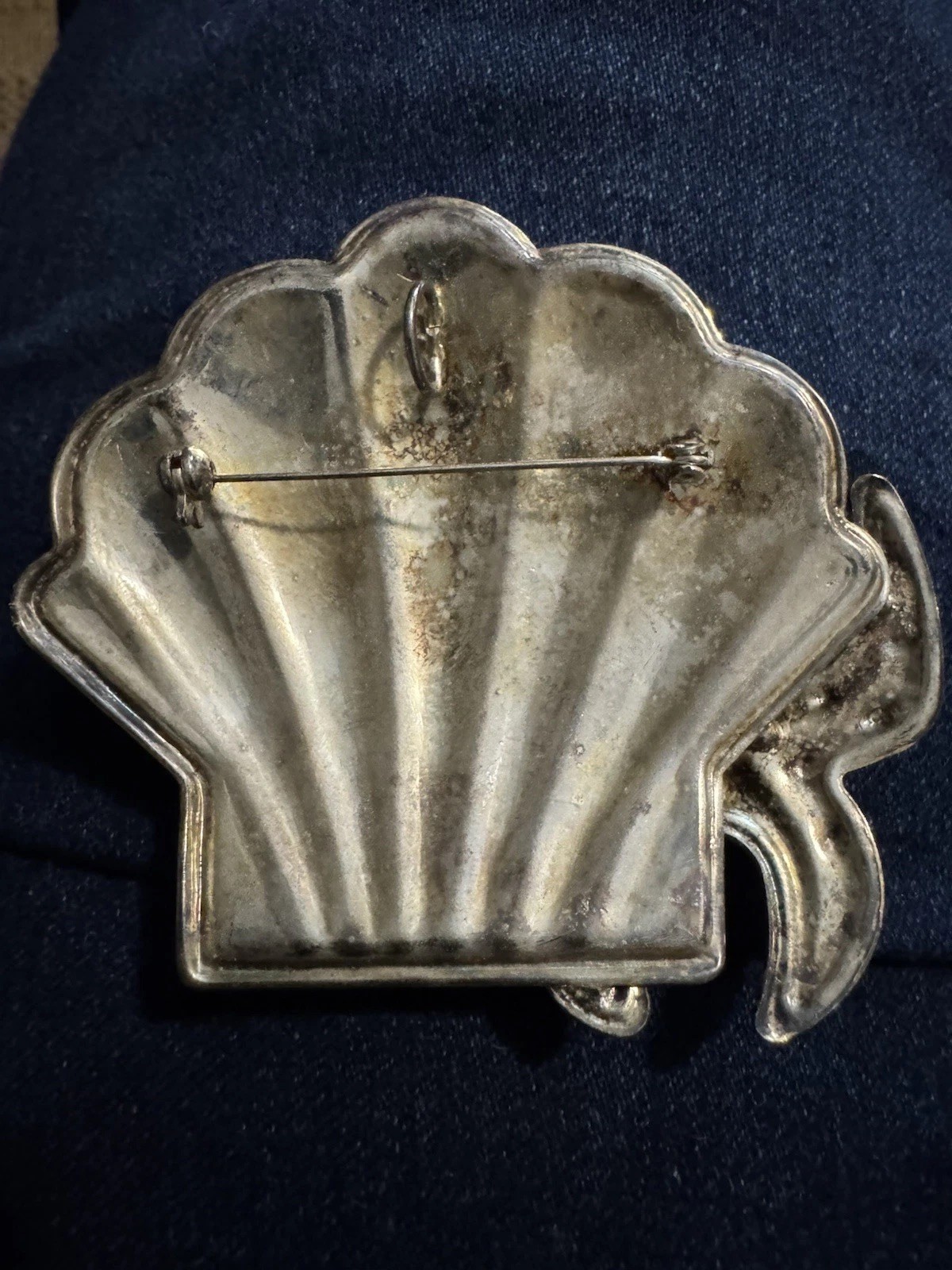 Mixed Metal Shell Brooch Collar Pin Pendant Starfish Large 3.25″ Vintage