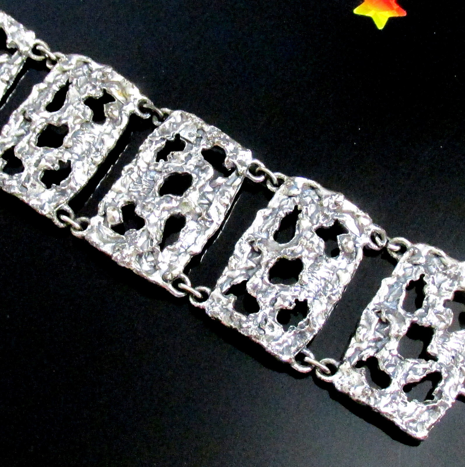 VTG RUNWAY EDGY NAPIER BRUTALIST SILVER BOOK PIECE BRACELET ’72 “MOLTEN METAL”